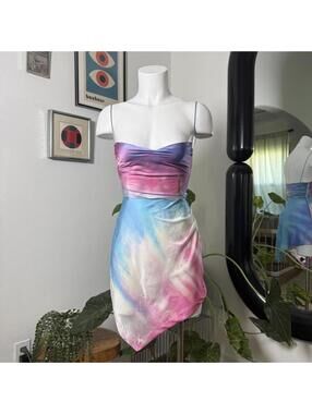 Retrofête Auris Silk Tie Dye Asymmetrical Mini Dress